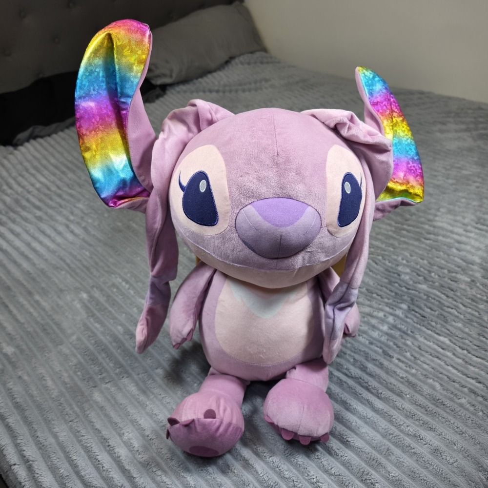 Disney Jumbo Angel Plush 26" Lilo & Stitch Rainbow Pride Ears Pink‎ Alien